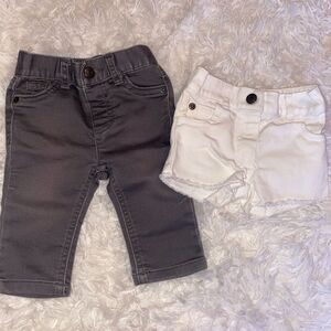 Bundle (1) 0-3M Cat & Jack Gray Jeans and (1) Carter’s 3M White Jean Shorts